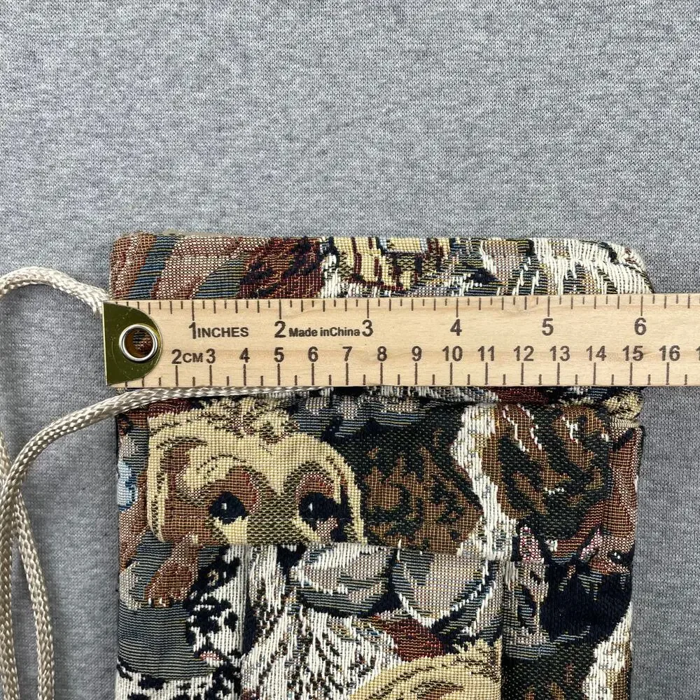 Vintage Dog Print Tapestry Bag Crossbody Purse Cottagecore Retro Pockets